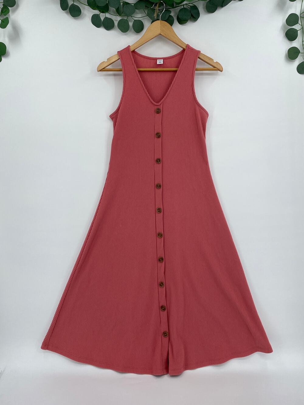 Old Navy Womans Coral Pink Ribbed Knit Sleeveless Button Front Mini Dress XS
